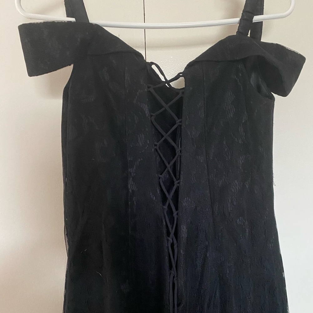 Long Evening Black Dress with Flowers on the bottom